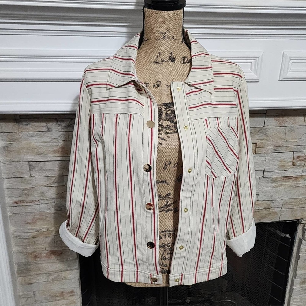 Chico's red and tan super cute nautical striped lined jacket size 1 medium